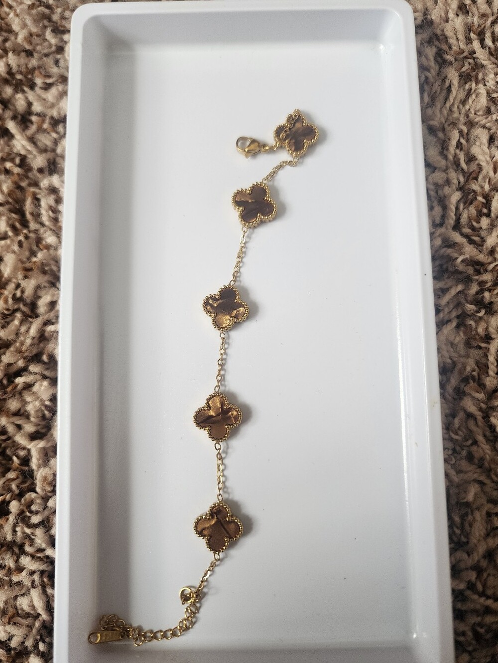 Gold Clover-Link Brown Accent Bracelet #27